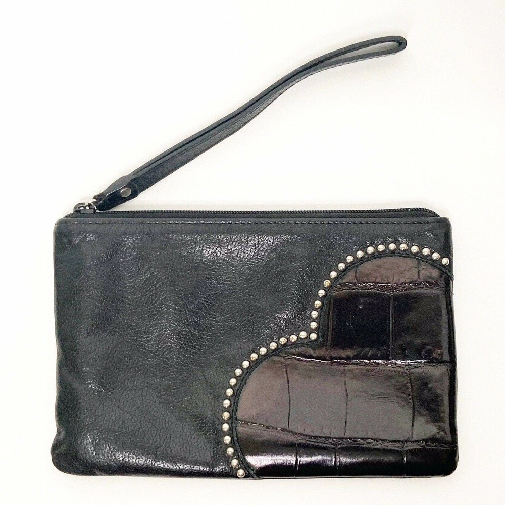 Brighton Black Leather Hip Heart Wristlet Pouch